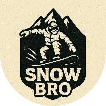 Snowboarder with mountains, "Snow Bro" text.
