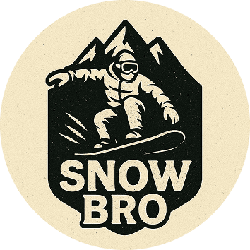 Snowboarding logo with mountains and text.