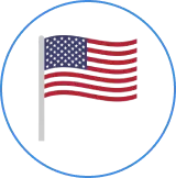 A pixelated American flag waving on a white pole.