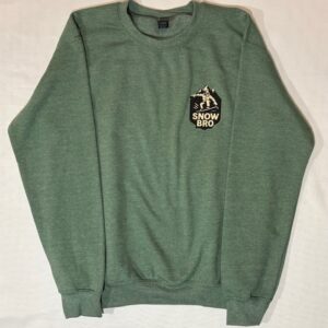 Green sweatshirt with small graphic on chest pocket area.