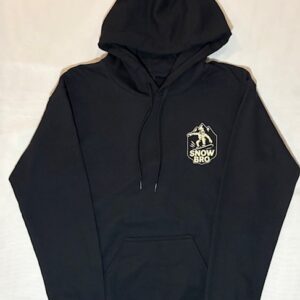 Black hoodie with a white palm tree and text design on the chest.
